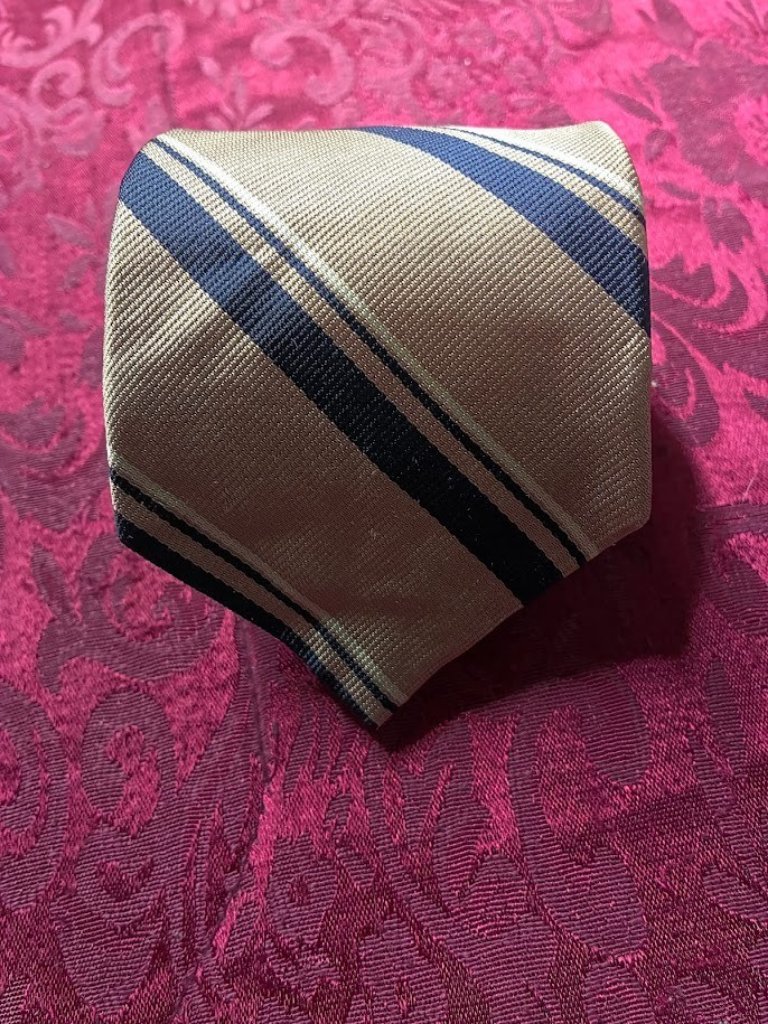Unbranded Tan Navy And White Diagonal Repp Stripe All Silk Tie